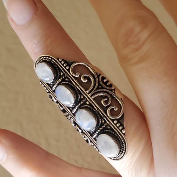 New Rainbow Moonstone 925 Silver Statement Ring. - Picture 3 of 8